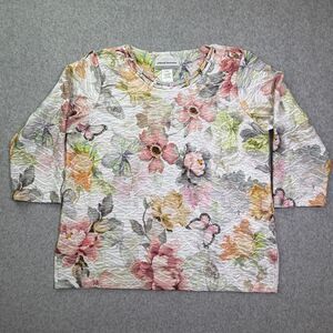 Alfred Dunner Petite Small Floral Textured Top 3/4 Sleeve Butterfly Blouse PS